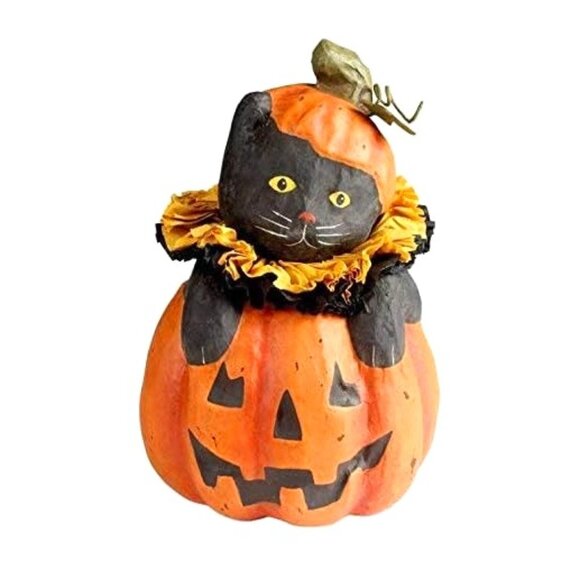 Bethany Lowe Designs - Halloween Black Cat in Jack O Lantern  - 8 inches… - Picture 1 of 7